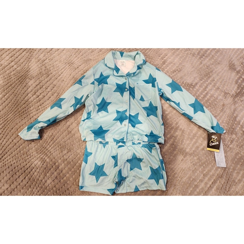 Art Class Girls Blue Star 2 Piece Pajama PJ Set Size L 10/12 NWT